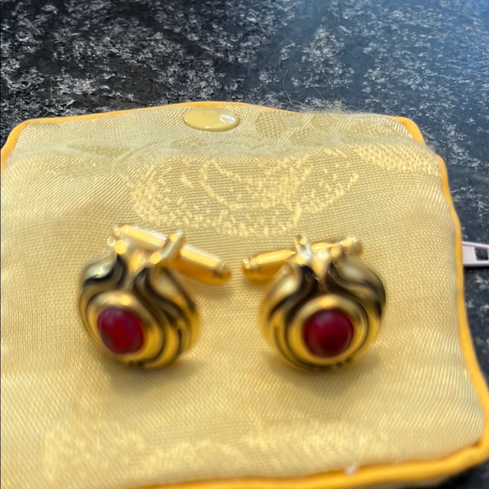Elegant Fendi Gold and Red Cufflinks